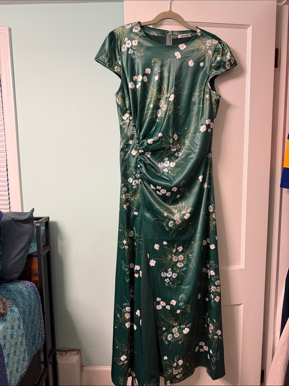 Emerald Floral Knot-Detail Maxi Dress